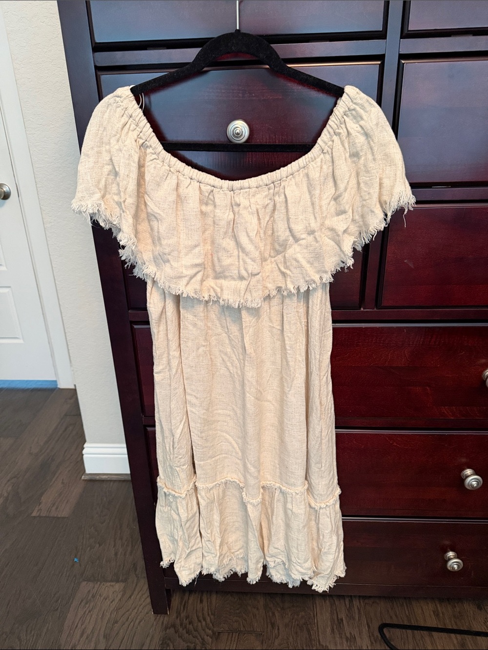 Umgee Cream Off-Shoulder Ruffle Midi Dress
